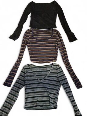 SHEIN Striped Long Sleeve Crop Top bundle